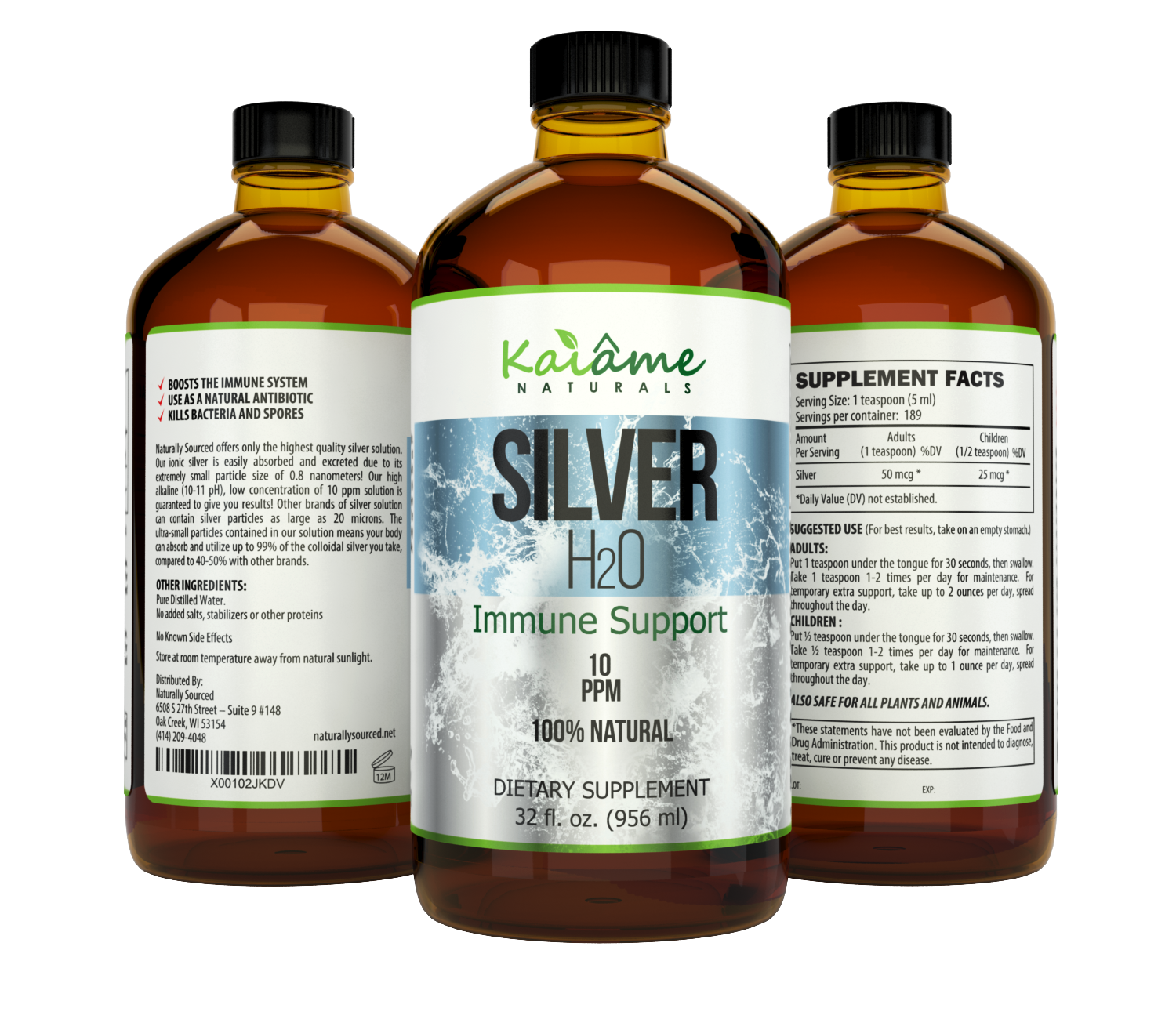 Silver H2O - 32 Ounces, by Kaiame Naturals, colloidal silver, shop now