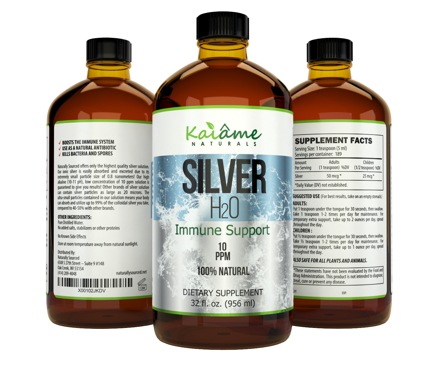 Silver H2O 32 Ounces by Kaiame Naturals colloidal silver
